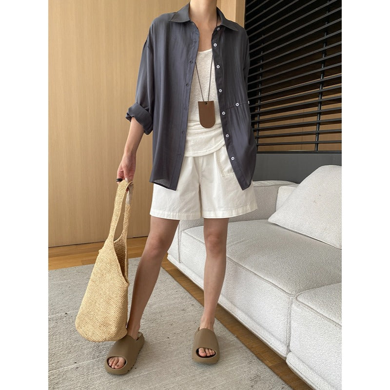 Damen Hemdbluse Leichter Stoff Strukturiertes Design Beige