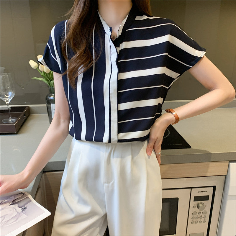 Damen Bluse Streifenmuster Lässig Weiß