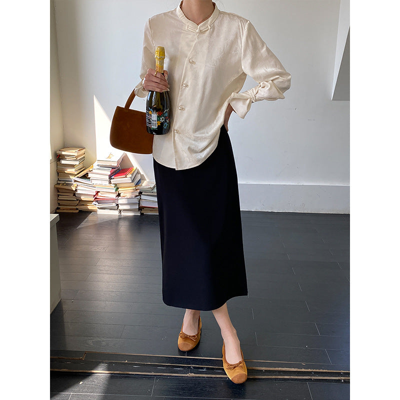 Damen Bluse mit Knöpfen und Stehkragen