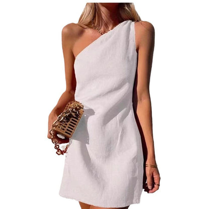 Damen Minikleid Asymmetrisch Einseitig Schmaler Träger