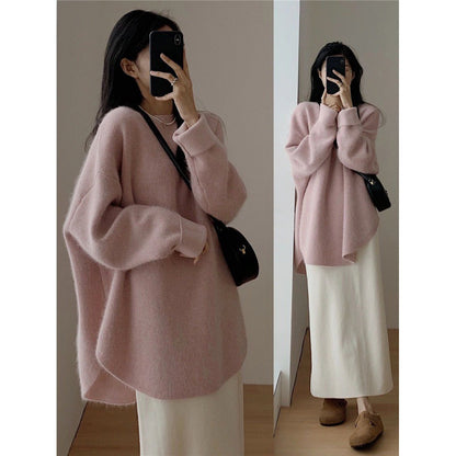 Damen Oversized Pullover Weiches Material Beige