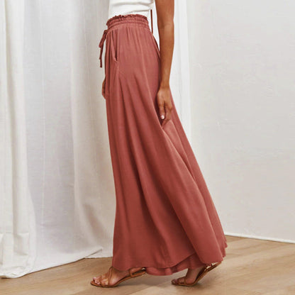 Damen Maxihose Elastischer Bund Taschen Beige
