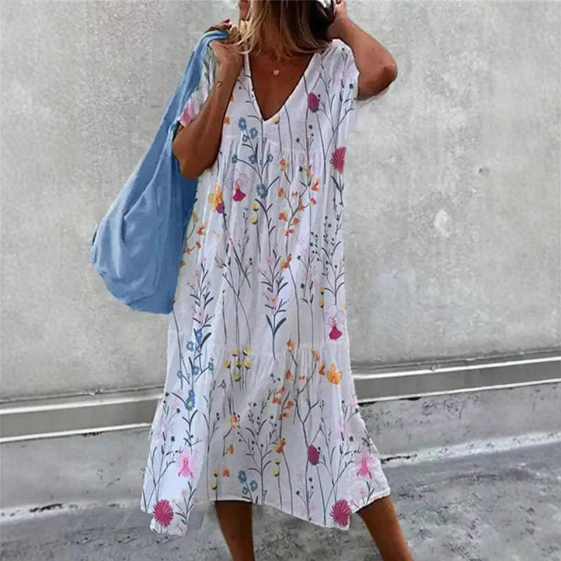 Damen Sommerkleid V-Ausschnitt Volumöser Rock Eveloria