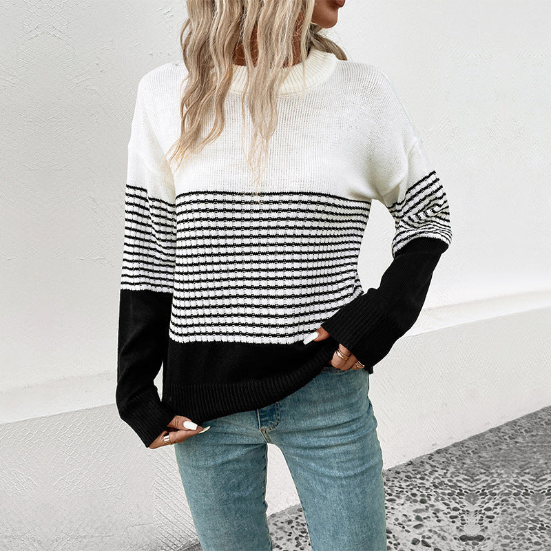 Damen Strickpullover Lässig Gestreift Weit Eveloria
