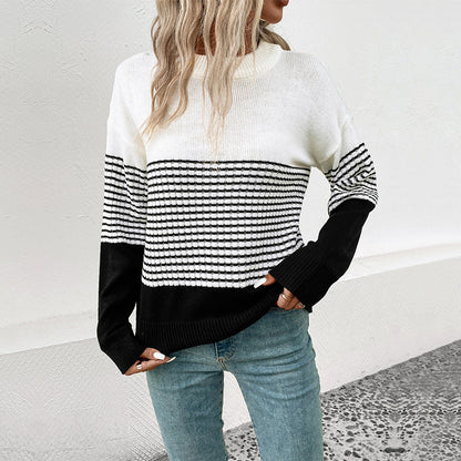 Damen Strickpullover Lässig Gestreift Weit Eveloria