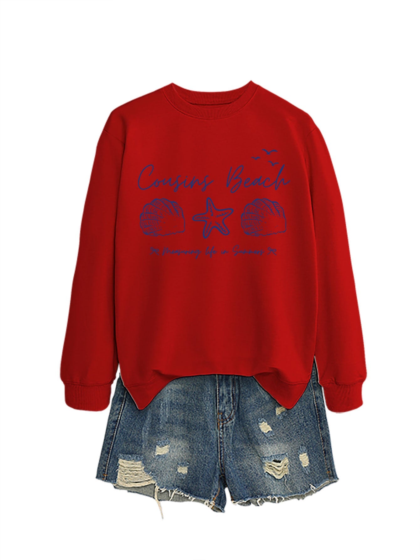 Damen Sweatshirt Maritimes Motiv Bequamer Schnitt Grau Eveloria