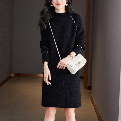 Damen Strickkleid mit Perlenakzent Elegantes Damenkleid