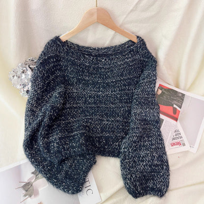Damen Grobstrickpullover Lässiger Schnitt Ballonärmel Eveloria