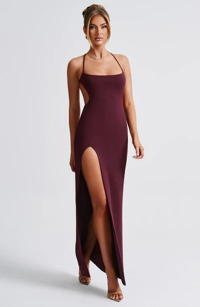 Damen Maxikleid mit seitlichem Schlitz und dünnen Trägern