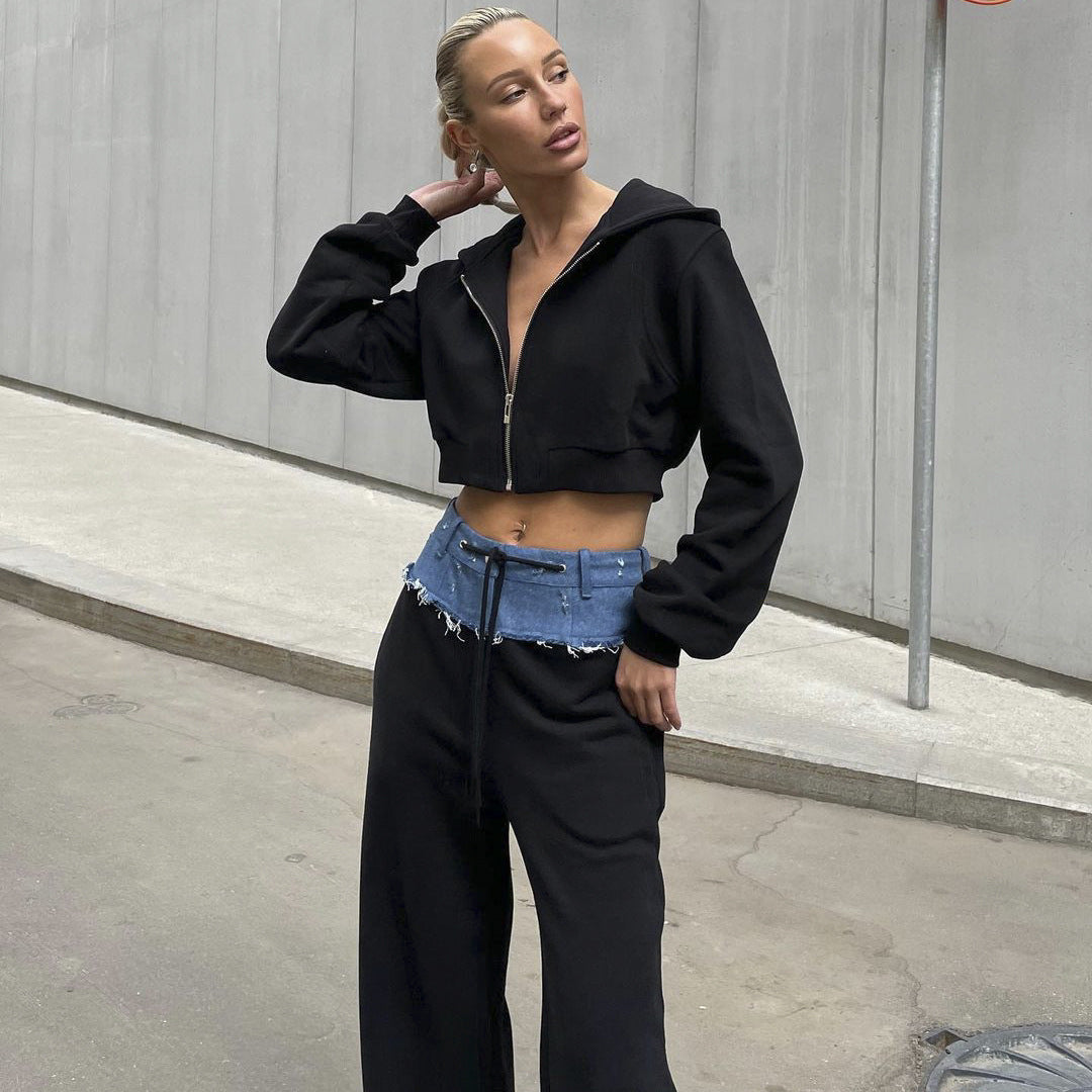 Damen Sweatjacken-Set Cropped Lässiger Bund Eveloria