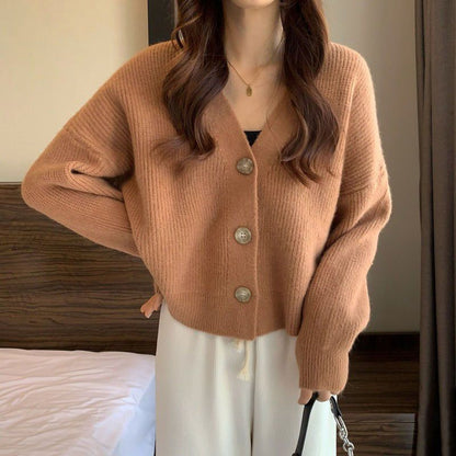 Damen Strickjacke V-Ausschnitt Kuschelig Beige Eveloria