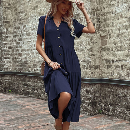 Damen Maxikleid mit Knöpfen und Rüschen Eveloria