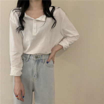 Damen Langarmshirt mit Kragen und Knopfleiste Modern Eveloria