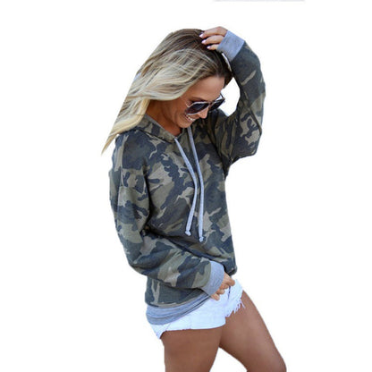 Damen Hoodie Camouflage Muster Kängurutaschen