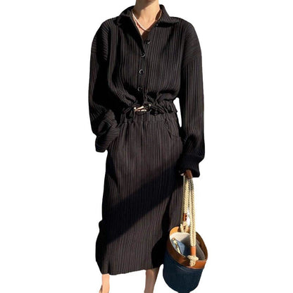 Damen Langarmkleid Tailliert Strukturstoff Elegant