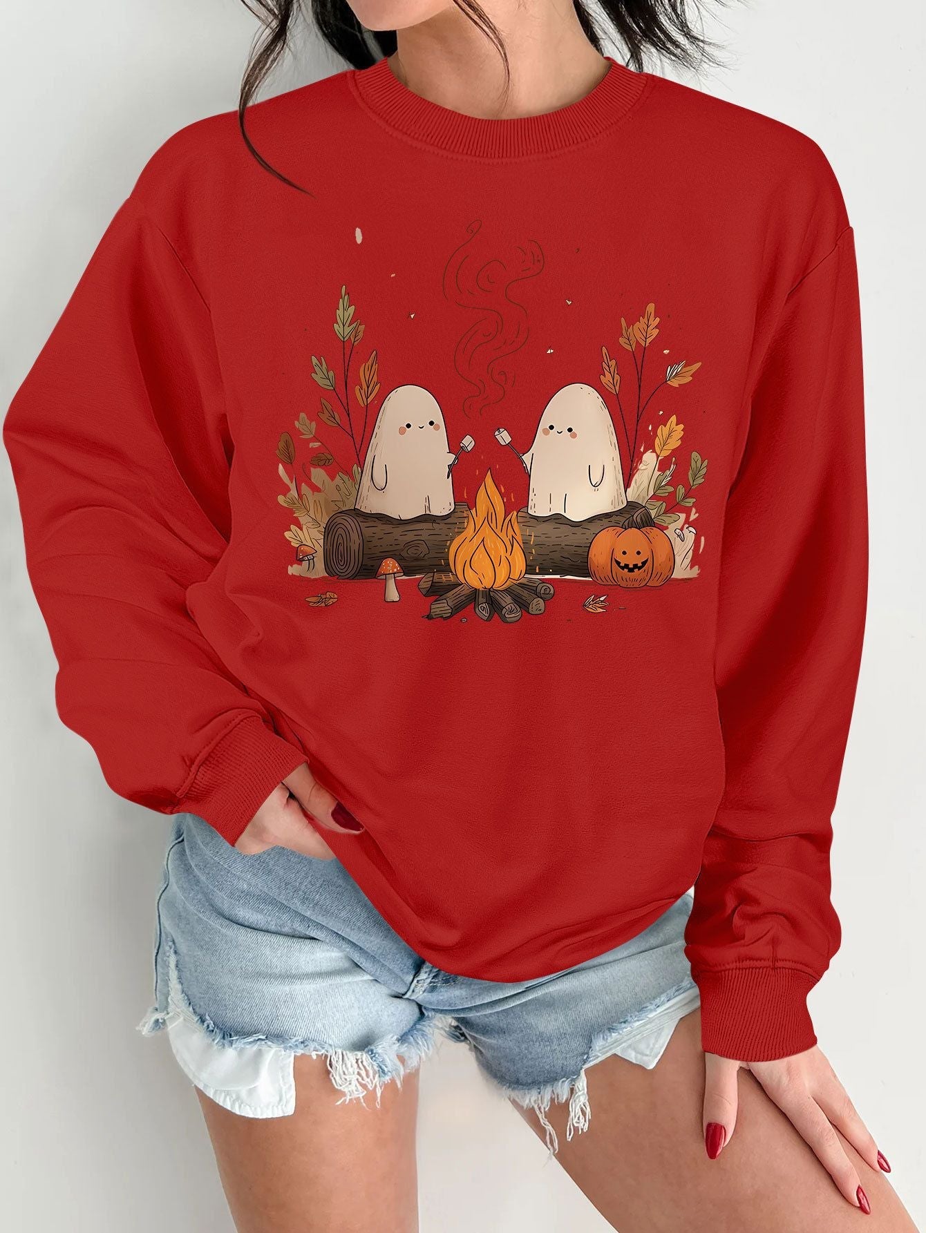 Damen Sweatshirt Verspielt Grusel Motiv Bequem Eveloria