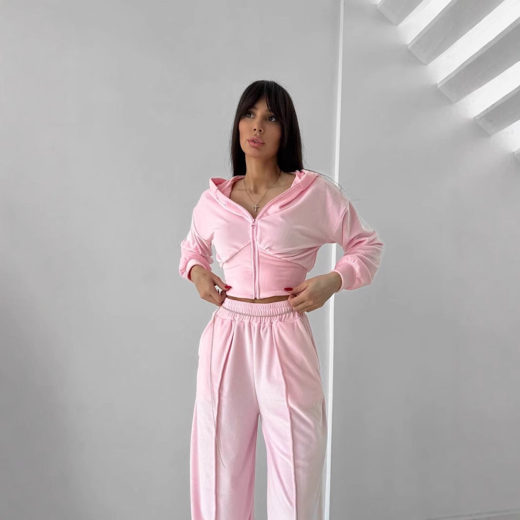 Damen Sportanzug Hoodie mit hohem Bund und weiten Hosen Eveloria