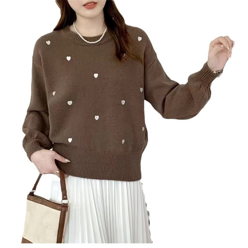 Damen Pullover Herz-Motiv Lässiger Schnitt Eveloria