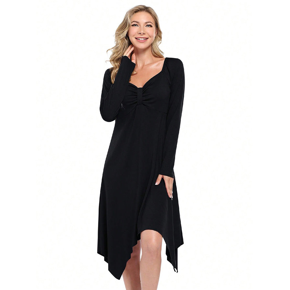 Damen Longkleid Asymmetrisch Langarm Gerafftes Oberteil Eveloria