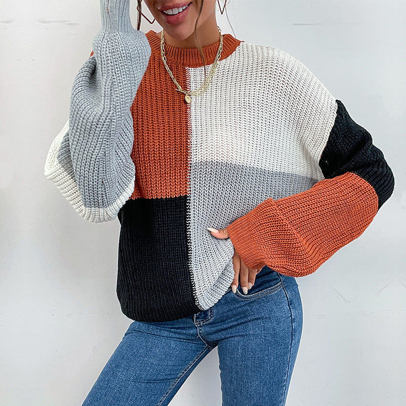 Damen Pullover Blockstreifen-Design Modern Eveloria