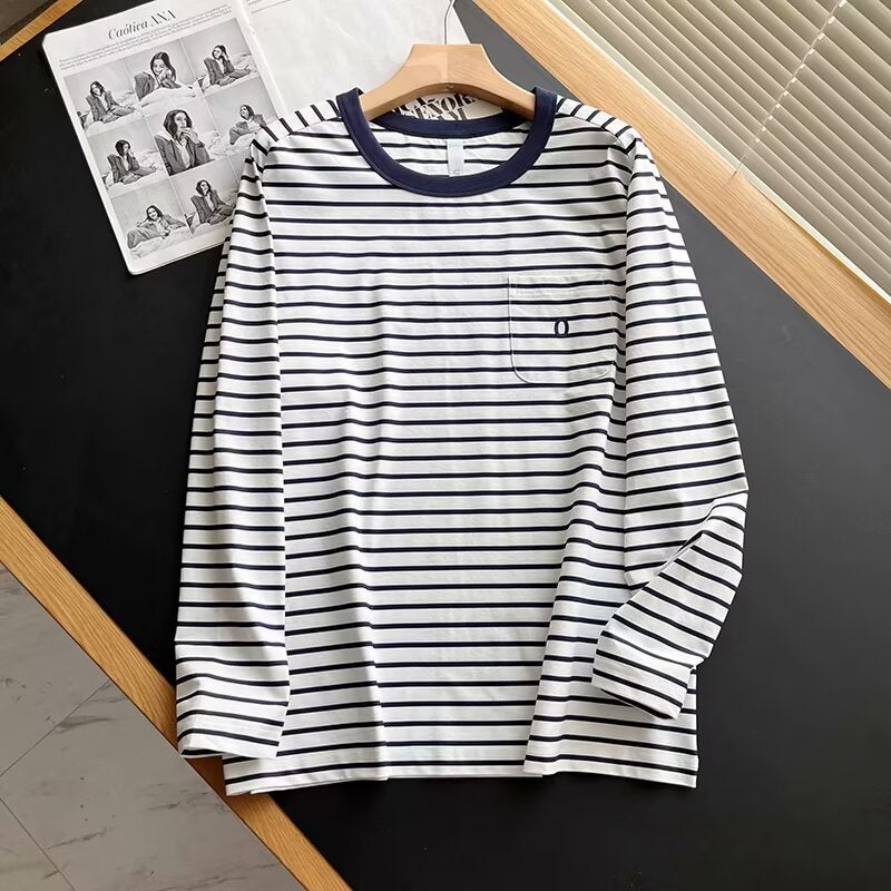 Damen Langarmshirt Gestreift mit Brusttasche