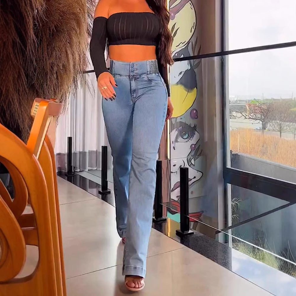 Damen Hochtaillierte Flared Jeans Eveloria