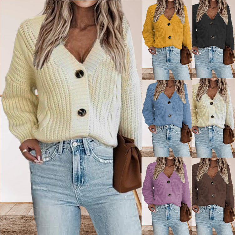 Damen Grobstrickcardigan Voluminöse Ärmel Knöpfe Beige - Eveloria