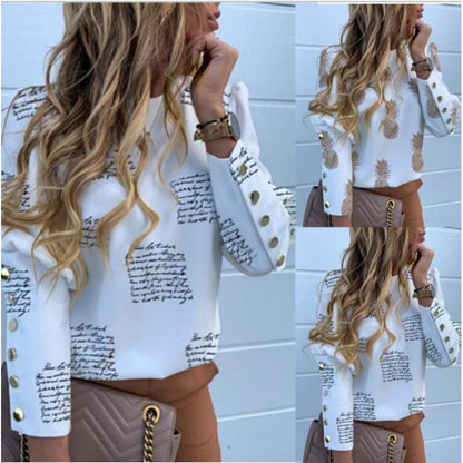 Damen Langarmshirt Eveloria mit Schriftzug und Knöpfen