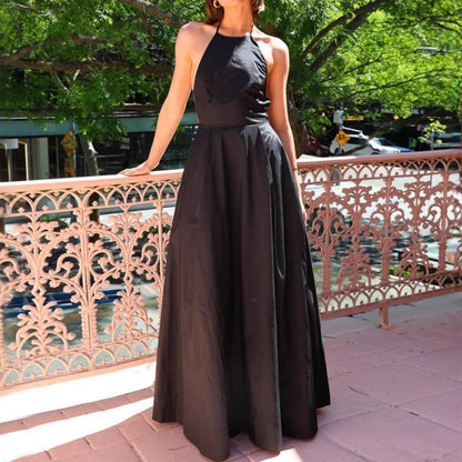 Damen Abendkleid Lang Eveloria Rückenausschnitt Fließend - Eveloria