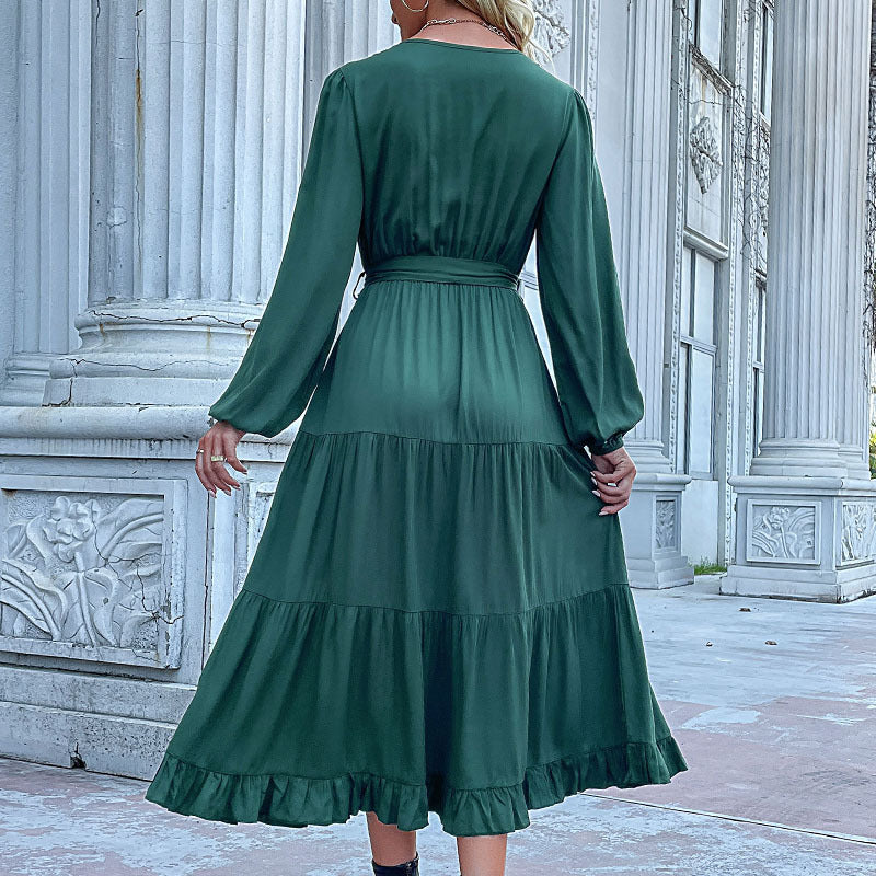Damen Maxikleid Wickeloptik Voluminöse Ärmel Eveloria