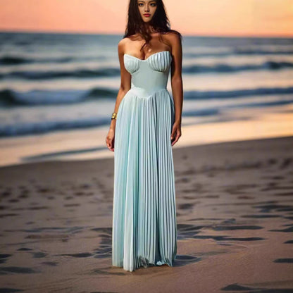 Damen Plisseekleid mit Herzausschnitt und fließendem Rock Eveloria