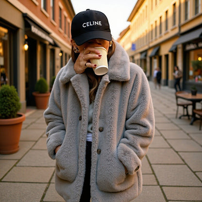Damen Plüschjacke Oversized Schnitt Eveloria