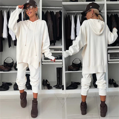 Damen Loungewear-Set Hoodie Elastische Hosen Grau Eveloria
