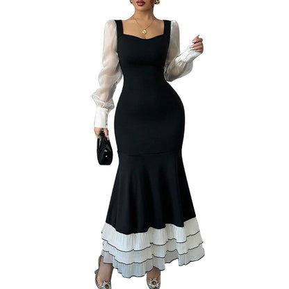 Damen Maxikleid mit Puffärmeln und Rüschensaum Eveloria