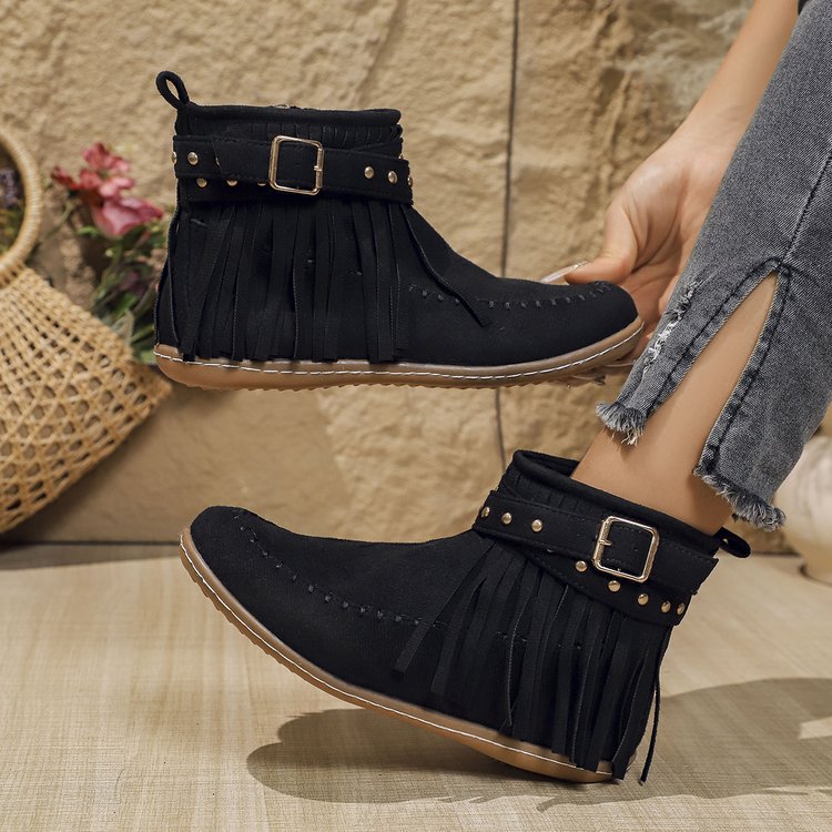 Damen Stiefeletten mit Fransen und Reißverschluss