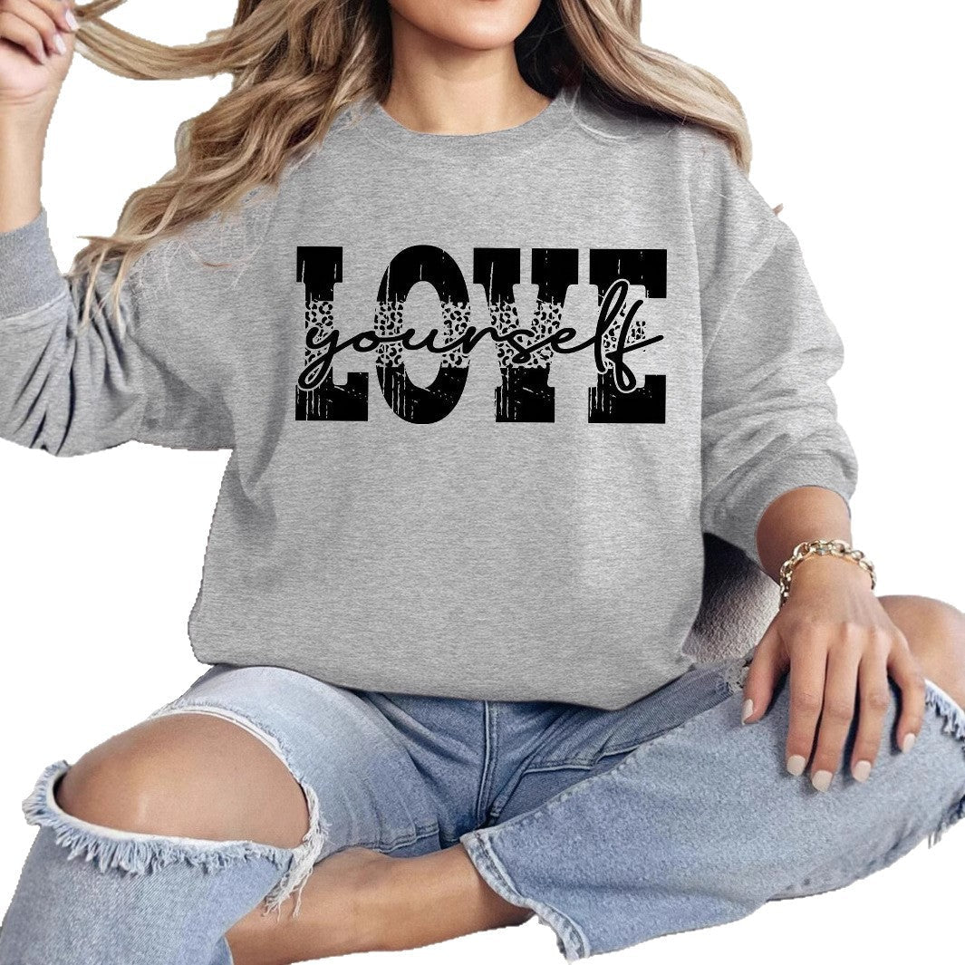 Damen Sweatshirt Kreativer Schriftzug Lässig Grau