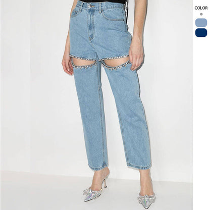Damen Destroyed Jeans mit Applikationen Glitzer Effekt Eveloria - Eveloria