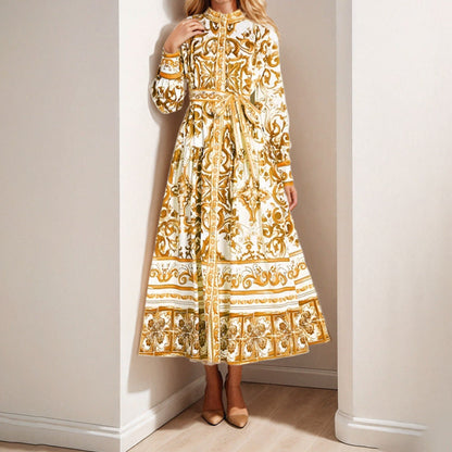 Damen Midikleid Barockdesign mit Musterdetails Eveloria