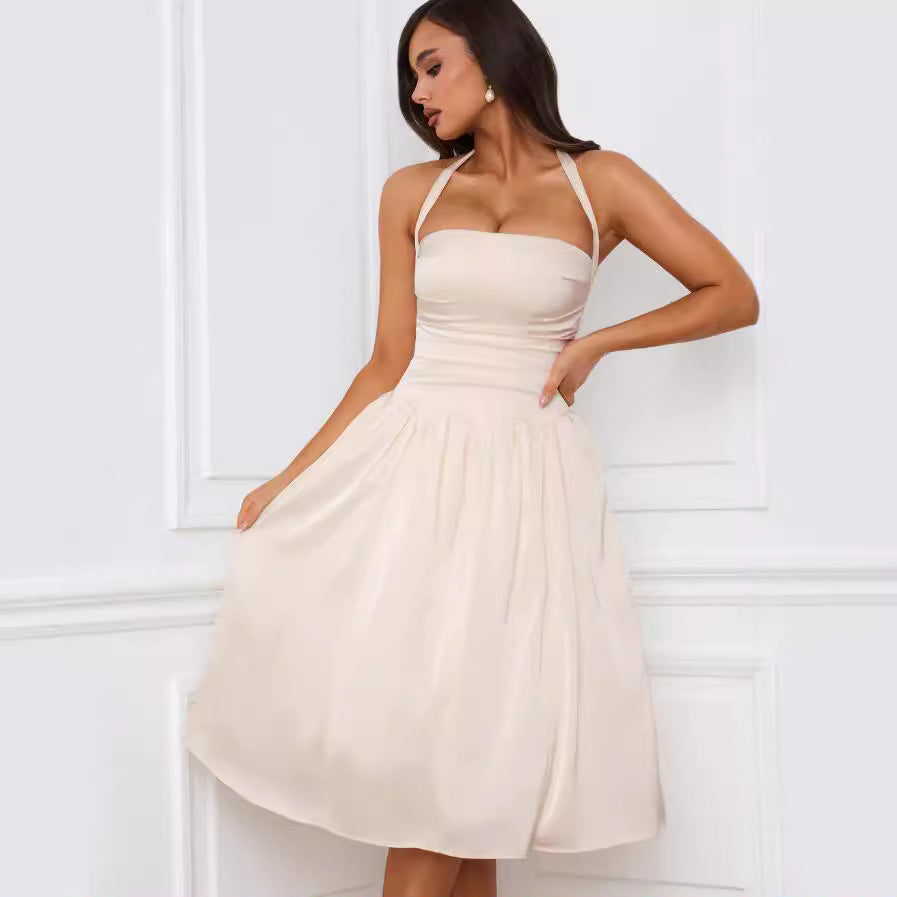 Damen Cocktailkleid Schulterfrei Volantabschluss Eveloria