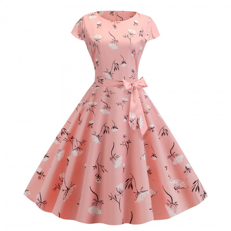 Damen A-Linien Kleid Floralmuster Tailliert Schwarz - Eveloria