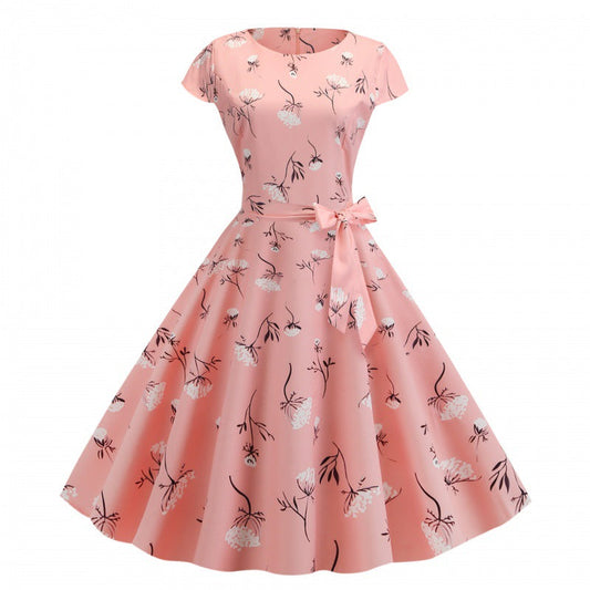 Damen A-Linien Kleid Floralmuster Tailliert Schwarz - Eveloria