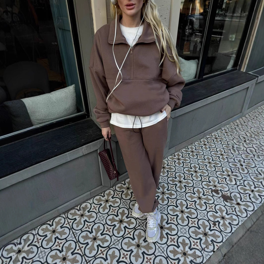 Damen Oversized Hoodie Jogginghose Set Baumwolle Beige