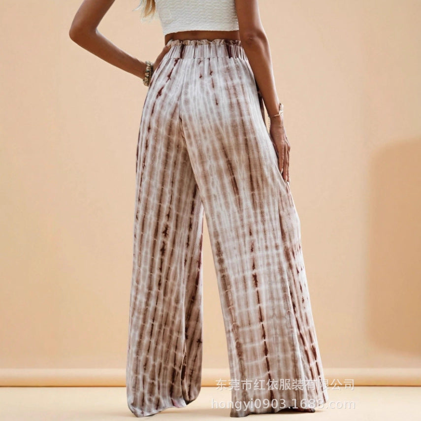 Damen Sommerhose Weit Elastischer Bund Batikmuster
