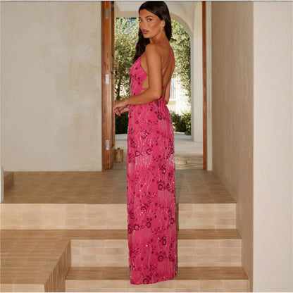Damen Maxikleid V-Ausschnitt mit Applikationen Eveloria