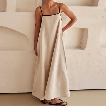 Damen Maxikleid Lockerer Schnitt Verstellbare Träger Beige