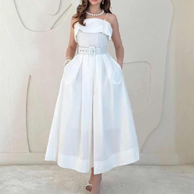 Damen Maxikleid Träger Tailliert Eveloria