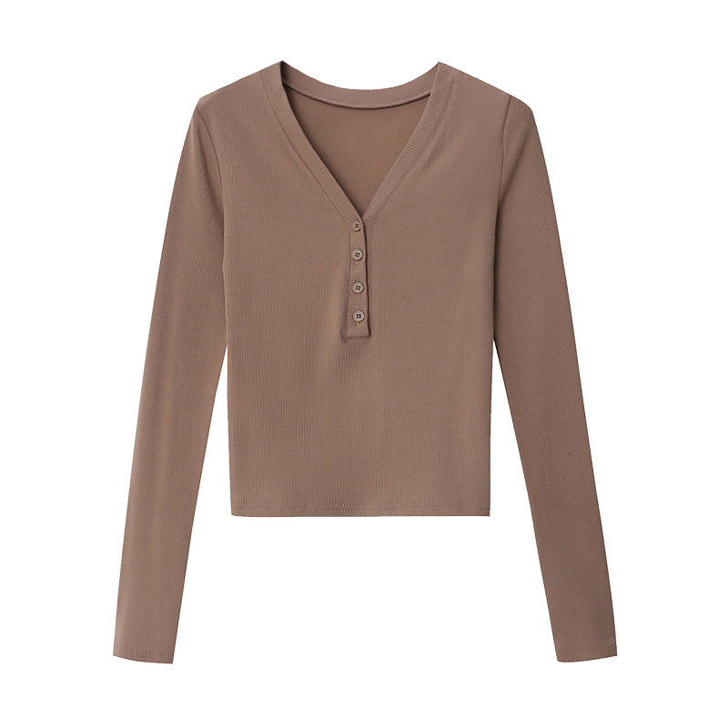 Damen Langarmshirt Rippstrick Knopfdetails Eveloria
