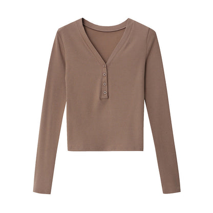 Damen Langarmshirt Rippstrick Knopfdetails Eveloria