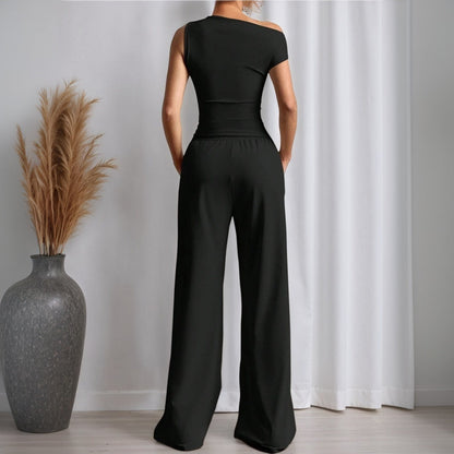 Damen Jumpsuit Asymmetrisch Mit Taschen Eveloria