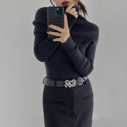 Damen Rollkragenpullover Asymmetrisch Eveloria